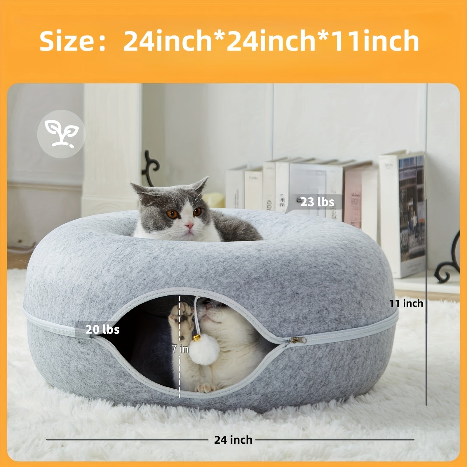 Scratch-Resistant Cat Cave – Peekaboo Tunnel Bed for Medium & Large Indoor Cats