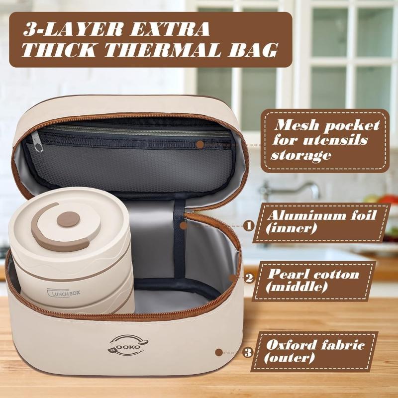 4pcs Stainless Steel Insulated Lunch Box Set in Blue/Beige/Brown - Leakproof, Microwave Safe with Lids & Spoons, Ideal for Office Workers, Lunch Box Accessories