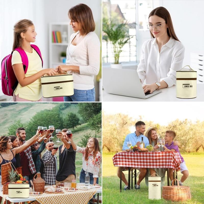 4pcs Stainless Steel Insulated Lunch Box Set in Blue/Beige/Brown - Leakproof, Microwave Safe with Lids & Spoons, Ideal for Office Workers, Lunch Box Accessories