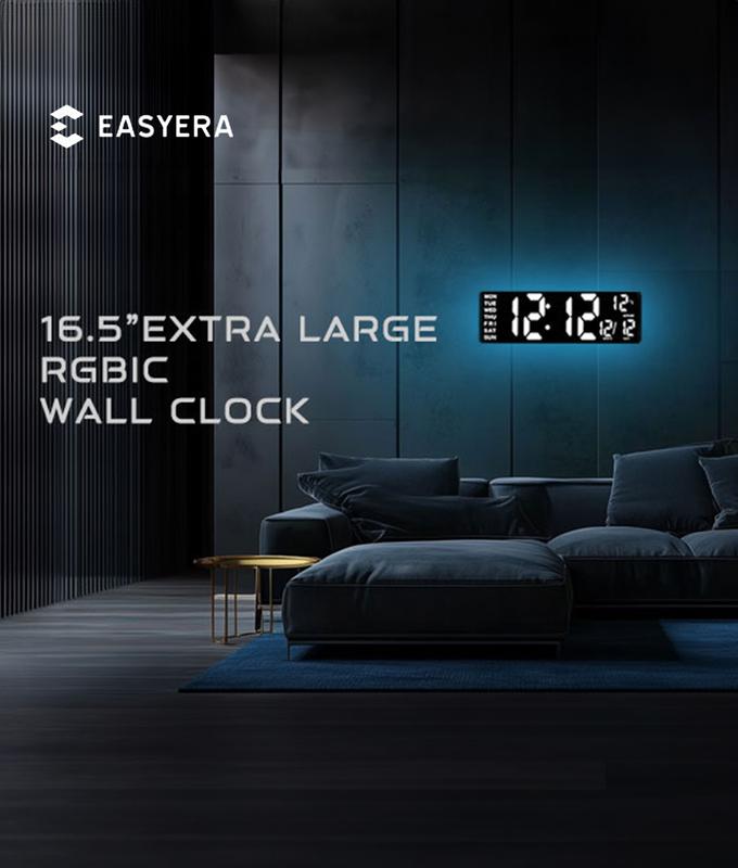 16.5" Large Digital Wall Clock – RGB Lights, Remote Control, Dual Alarms, Big LED Display