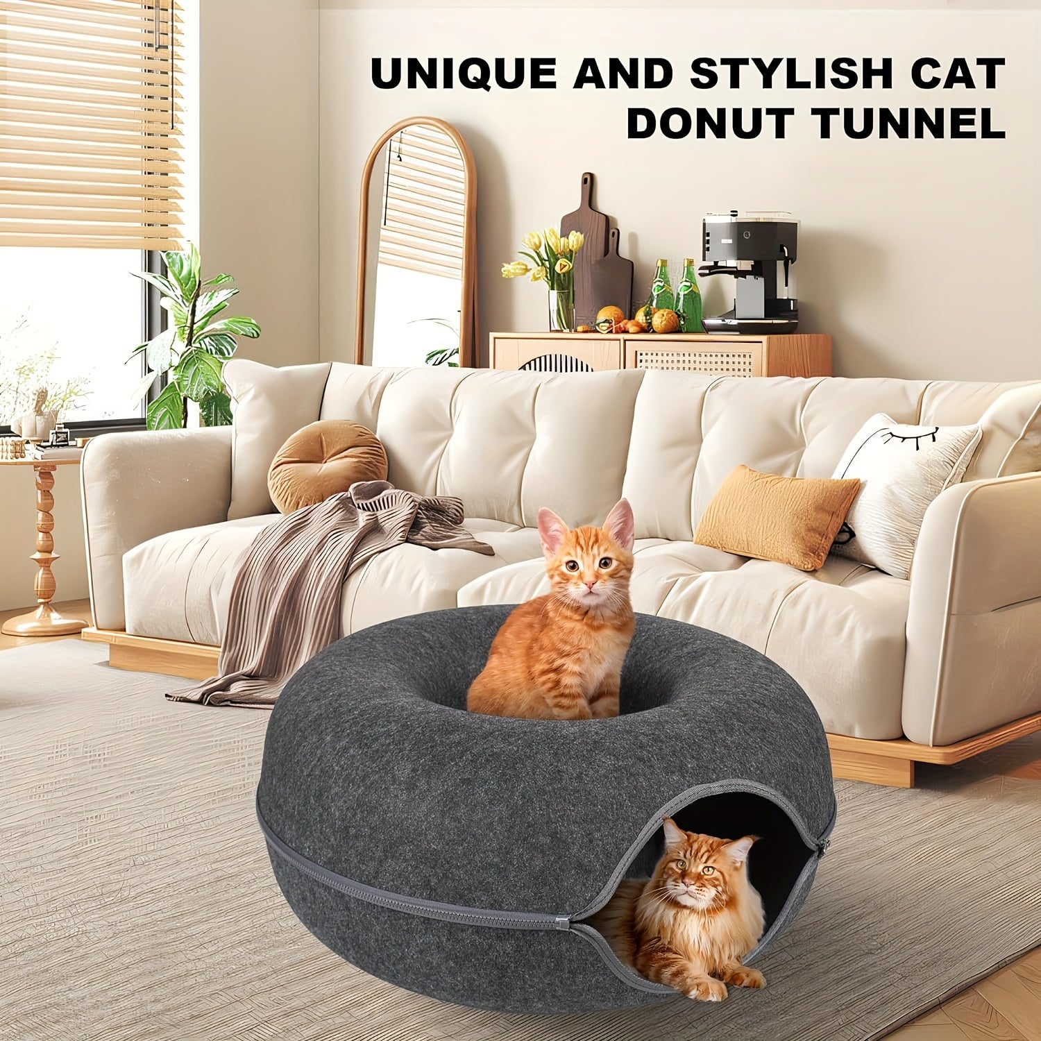 Scratch-Resistant Cat Cave – Peekaboo Tunnel Bed for Medium & Large Indoor Cats