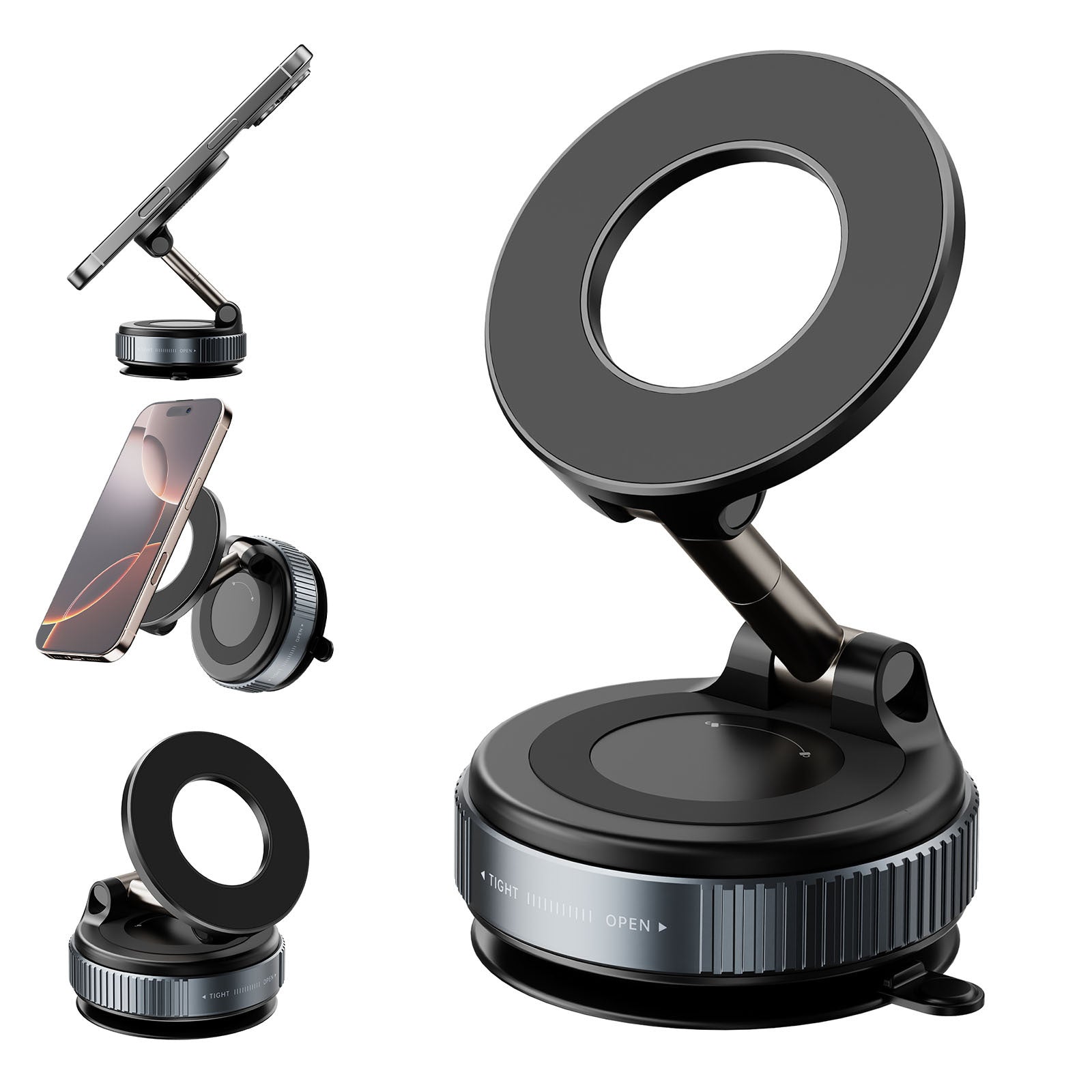 Upgraded Magnetic Car Phone Holder – 360° Rotation, Suction Cup, For Car, Gym, Office & More