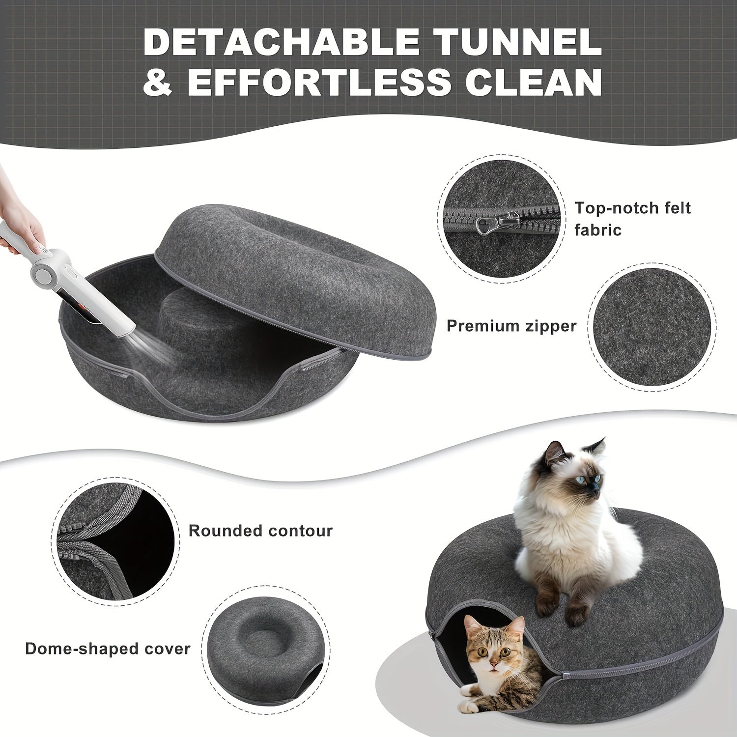 Scratch-Resistant Cat Cave – Peekaboo Tunnel Bed for Medium & Large Indoor Cats